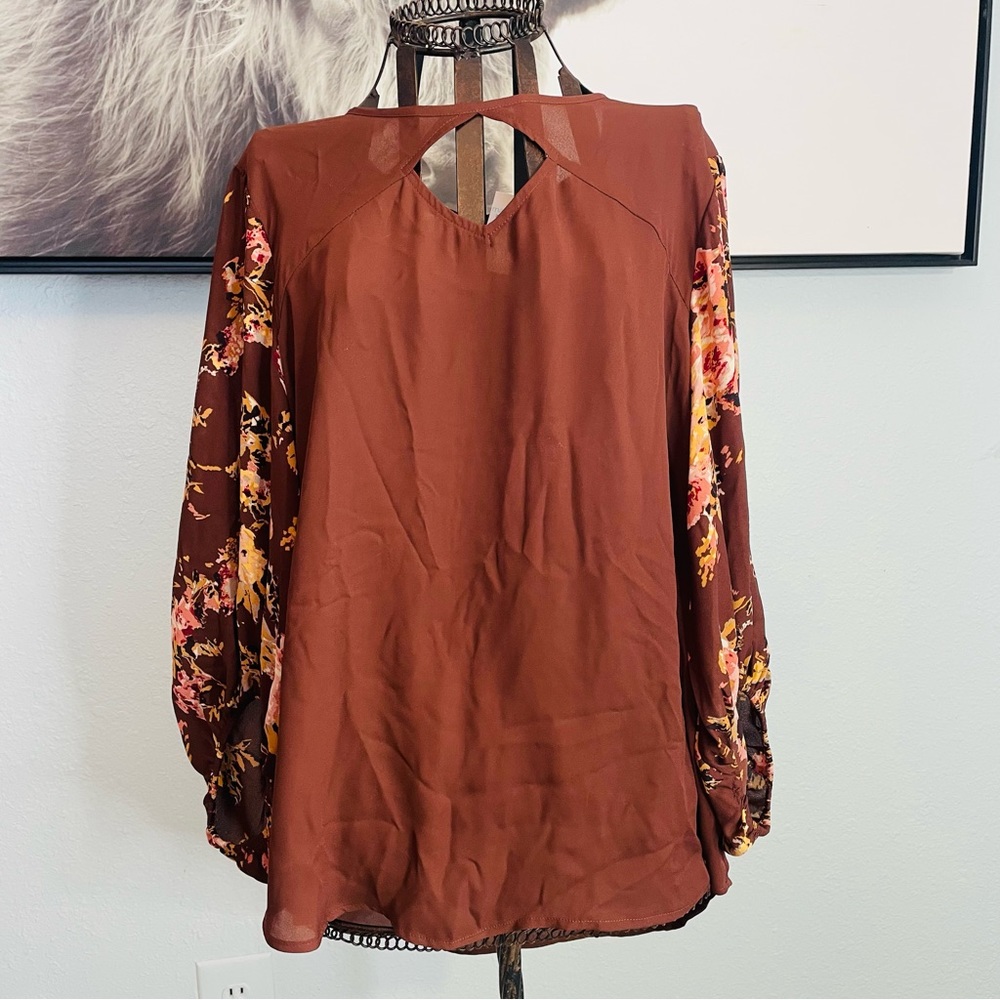 Floral Sleeve Brown Blouse